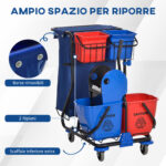 Carrello Pulizie con Sacco per Immondizia, 4 Secchi e Strizzatore per Mocio, 93x80x97 cm, Rosso Blu e Nero - immagine 4