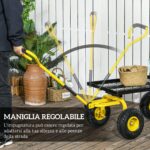 Carrello da Giardino in Acciaio con Capacità 150 kg e Maniglia Rivestita, 94x48,5x1 cm, Giallo e Nero - immagine 4