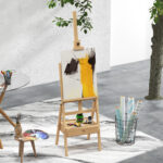 Cavalletto da Pittore ad Altezza Regolabile con Cassetto, in Legno di Faggio, 43,5x43x150-190 cm - immagine 2