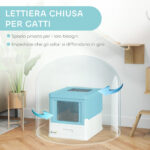 Lettiera per Gatti Chiusa con Paletta, Vassoio Estraibile e 2 Porte, 47,5x35,5x36,7cm, Azzurro - immagine 6