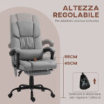 Poltrona Massaggiante e Reclinabile con Poggiapiedi, in Finta Pelle e Acciaio, 66x75x112-122 cm, Grigio - immagine 4