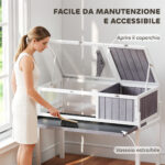 Casetta Tartarughe Rialzata con Divisorio, Vassoio Estraibile, in Legno e PS, 104x53x82 cm, Grigio e Bianco - immagine 5