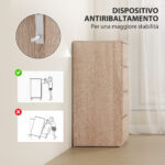 Cassettiera 4 Cassetti in Legno con Guide in Metallo e Maniglie Scanalate, 60x40x80 cm, color Faggio - immagine 6