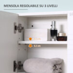 Armadietto Specchiera Bagno, Specchio Bagno Contenitore con Fissaggio a Muro, 54x15x55cm, Bianco - immagine 5