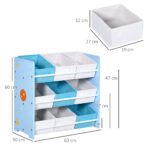 Mobiletto Portagiochi con 9 Cestini Rimovibili in MDF e Tessuto, 63x30x60cm, Azzurro - immagine 3