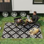 Tappeto Esterno per Balcone e Terrazza Reversibile con Fantasia Geometrica, 2,74x1,82 m, Nero e Bianco - immagine 2