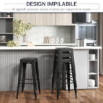 Set 4 Sgabelli da Bar in Metallo con Poggiapiedi per Interni ed Esterni, 43x43x76 cm, Nero - immagine 6