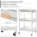 Carrello da Cucina Portavivande in Legno con 3 Ripiani e Ruote, 45x38x78cm, Bianco - immagine 6