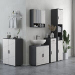 Mobiletto Bagno in Truciolato con Cassetto e Armadietto a 2 Livelli Regolabili, 30x30x82 cm, Grigio - immagine 2