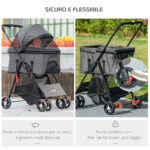 Passeggino per Cani 3 in 1 Convertibile in Borsa e Trasportino con Guinzaglio e Cuscino, Grigio - immagine 5