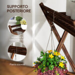 Set 2 Portapiante a 2 Livelli con Design a Doghe in Legno di Abete, 73x36x64 cm, Marrone Bruciato - immagine 6