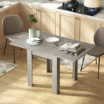 Tavolo da Pranzo Allungabile per 4-6 Persone in Legno e Acciaio, 140x80x77,5 cm, Grigio e color Legno - immagine 2