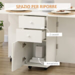 Tavolo da Cucina a Ribalta con 2 Cassetti e Armadietto ad Ante, in Truciolato, 120x80x75 cm, Bianco - immagine 5