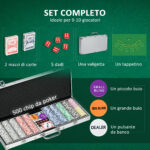 Set Poker per 9-10 Giocatori con 5 Fiches, 2 Mazzi di Carte e 5 Dadi, in Alluminio e Poliestere - immagine 4