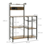 Scaffale Cucina Multipresa per Microonde con Ripiani e Cestino a Rete, 90x42x130cm, Marrone - immagine 3