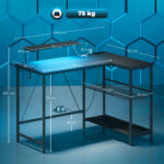 Scrivania Gaming Angolare con LED, Prese Elettriche, Supporto per Monitor e Scaffale, Nero - immagine 3