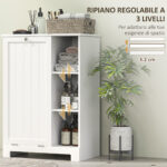Mobile Bagno Portabiancheria con Cesto Rimovibile e Ripiani Regolabili, 60x38x86 cm, Bianco - immagine 5