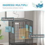 Gabbia per Uccelli in Acciaio e PP con 5 Porte, 2 Posatoi e Vassoio Estraibile, 48x46x78 cm, Grigio - immagine 4