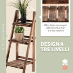 Portapiante Pieghevole Portavasi in Legno di Abete con 3 Livelli Scaffale da Esterno per Piante Portafiori 80x37x93cm - immagine 5