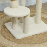 Torre per Gatti con Lettino, Piattaforma e Pallina Giocattolo, in Legno, Peluche e Iuta, 48,5x40x76 cm, Beige - immagine 9