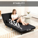 Poltrona Letto 3 in 1 con Schienale Reclinabile su 6 Posizioni in Tessuto, 94x78x80 cm, Nero - immagine 8