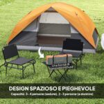 Tenda da Campeggio per 3 Persone Impermeabile con Tasche, Gancio per Lanterna e Borsa di Trasporto, Arancione - immagine 4