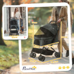 Passeggino per Cani Piccoli Pieghevole con Maniglione Girevole e Cestino Portaoggetti, 76,5x52x95 cm, Grigio - immagine 3