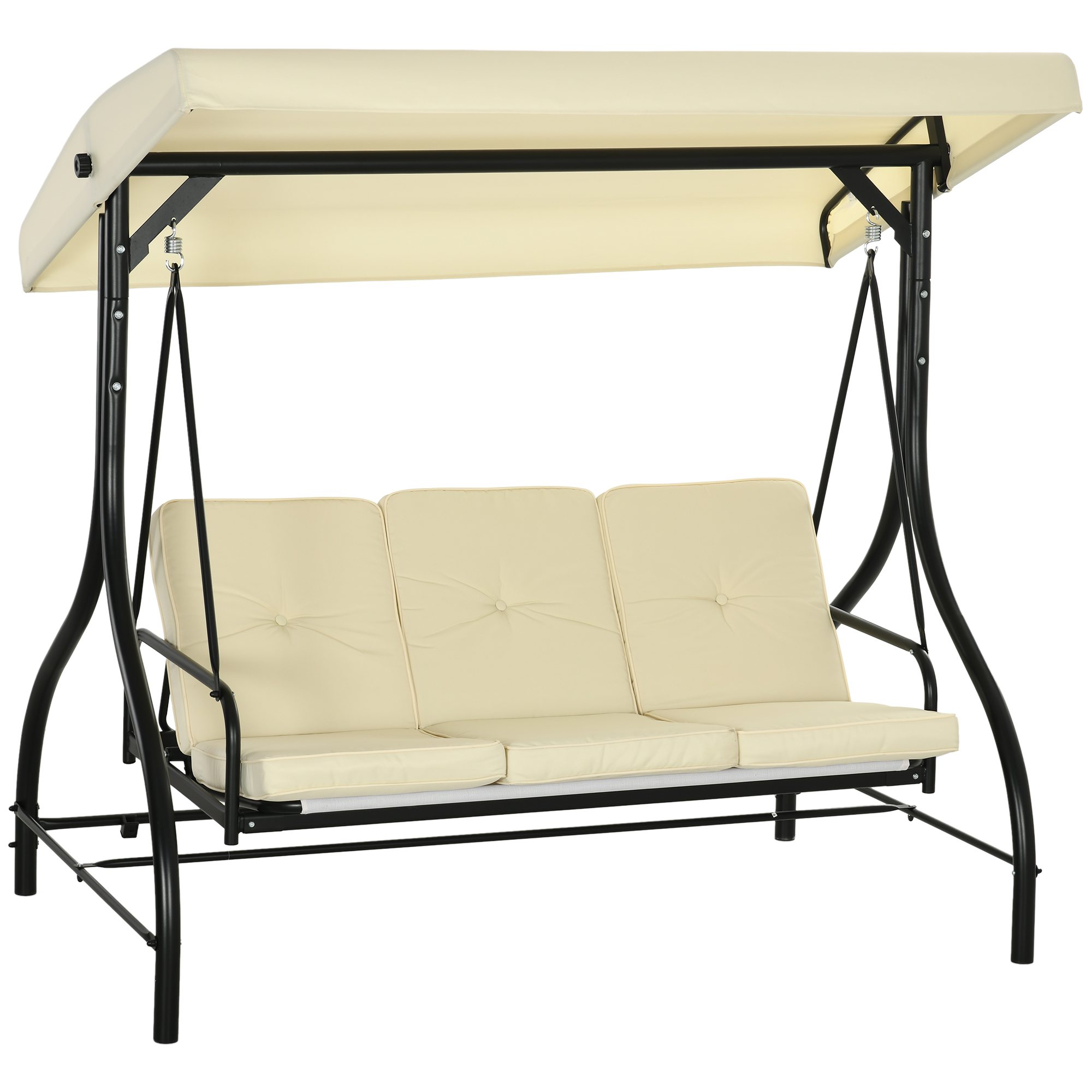 hv7301194949c3aae.jpg Dondolo da Giardino 3 Posti con Tettuccio Regolabile, in Metallo e tessuto Teslin, Beige e Nero - immagine 1