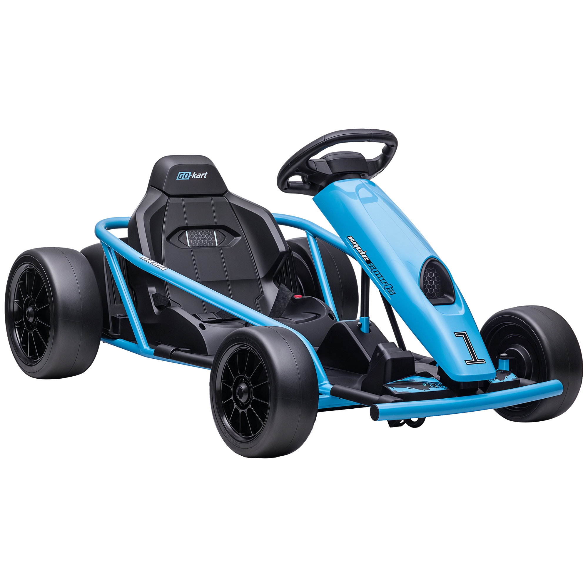 hwF27a197f4f82aae.jpg Go-Kart Elettrico per Bambini 8-12 Anni con Schienale Alto e Cintura di Sicurezza, 115x77x54 cm, Blu e Nero - immagine 1