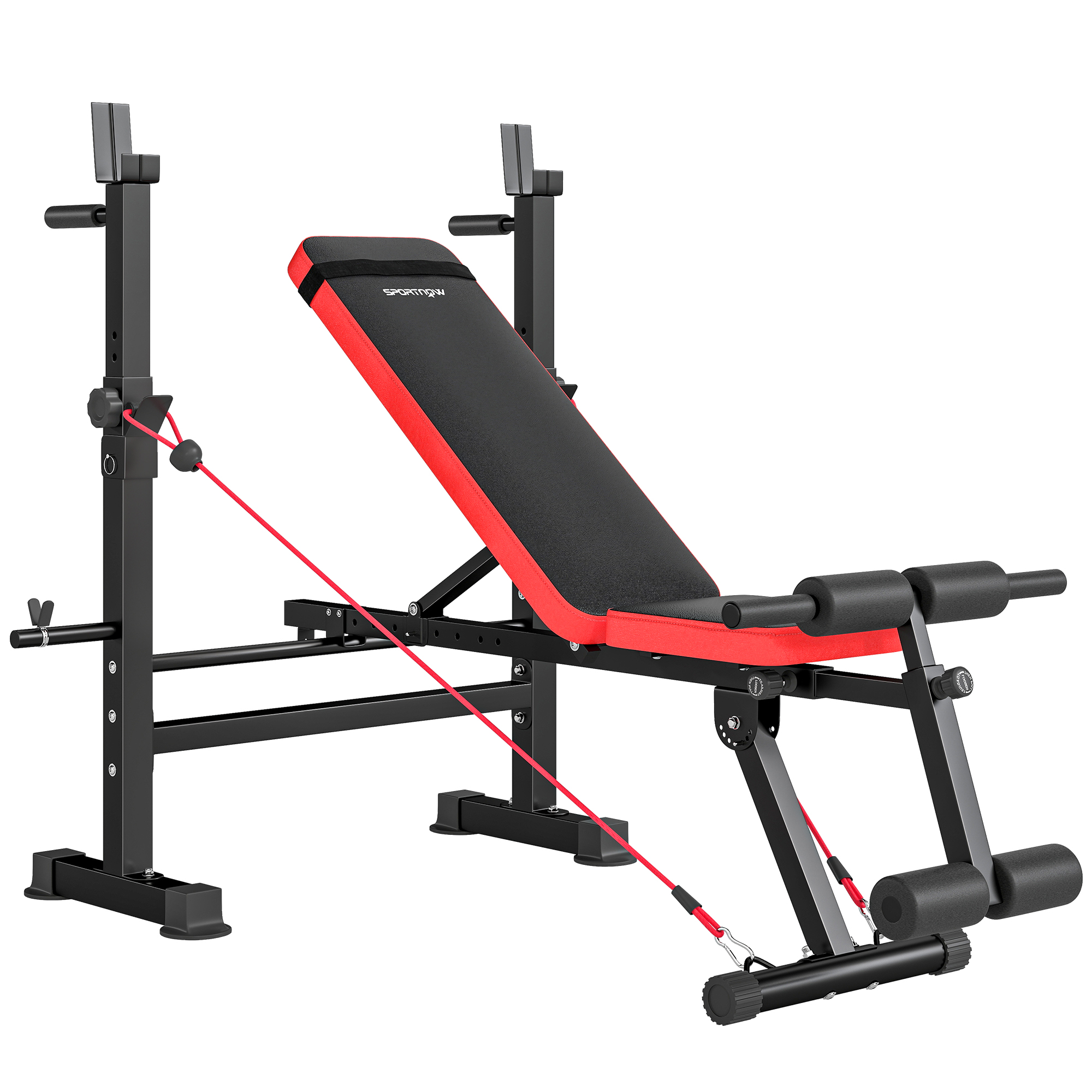 i2E91a19b2f1631b3.jpg Panca Fitness con Rack per Pesi, Schienale e Sedile Regolabili, Dip Station, Capacità 420 kg - immagine 1
