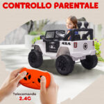 Macchina Elettrica per Bambini Jeep Fuoristrada con Telecomando e 2 Velocità, 1x65x72 cm, Bianco - immagine 5