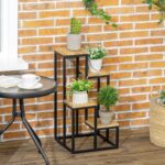 Scaffale per Piante a 4 Livelli in Metallo e Legno per Interni ed Esterni, 34x34x66cm - immagine 2