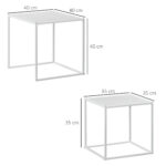 Set 2 Tavolini da Caffè Impilabili Quadrati in Acciaio, Bianco - immagine 3