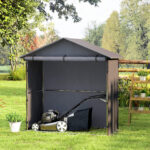 Capanno da Giardino 1,1x2 m con Porta Avvolgibile, Tenda Garage per Bici e Moto, Grigio Scuro - immagine 8