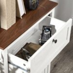 Credenza Bassa da Cucina in Stile Rustico con Cassetto e Armadietto con Ripiano Regolabile, Bianco - immagine 7