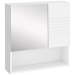 Armadietto Specchiera Bagno, Specchio Bagno Contenitore con Fissaggio a Muro, 54x15x55cm, Bianco