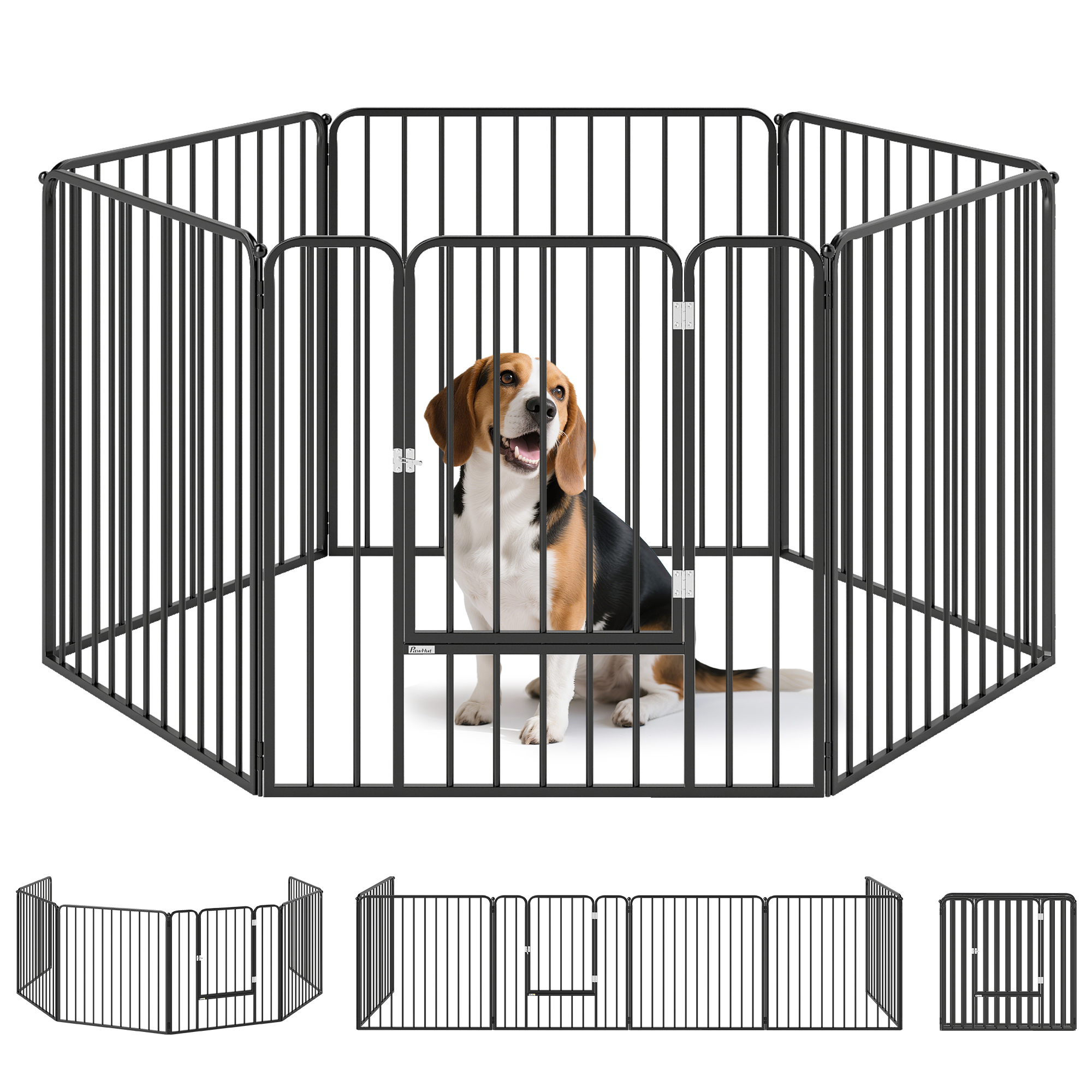 iSPbb619879781edc.jpg Recinto per Cani a 6 Pannelli Modulabili da Interno ed Esterno, in Acciaio, 164x83x80 cm, Nero - immagine 1