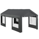 Gazebo per Auto e Feste con Altezza Regolabile, 4 Porte e 4 Finestre, 6x3m Grigio Scuro