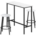 Set 3 Pezzi con Tavolo Rettangolare e 2 Sgabelli da Bar in Truciolato, MDF e Acciaio, Bianco e Nero