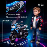 Moto Elettrica per Bambini con Rotelle, Specchietti e Poggiapiedi, in PP e Metallo, 85,5x44,5x56 cm, Blu - immagine 3