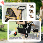 Passeggino per Cani Taglia Piccola e Mini Pieghevole con Cestino e Portabicchiere, 77x45x99,5 cm, Caffè - immagine 6