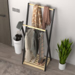 Appendiabiti da Terra in Legno con 2 Barre e Ripiano Inferiore Design Moderno, 61x45x152cm - immagine 8