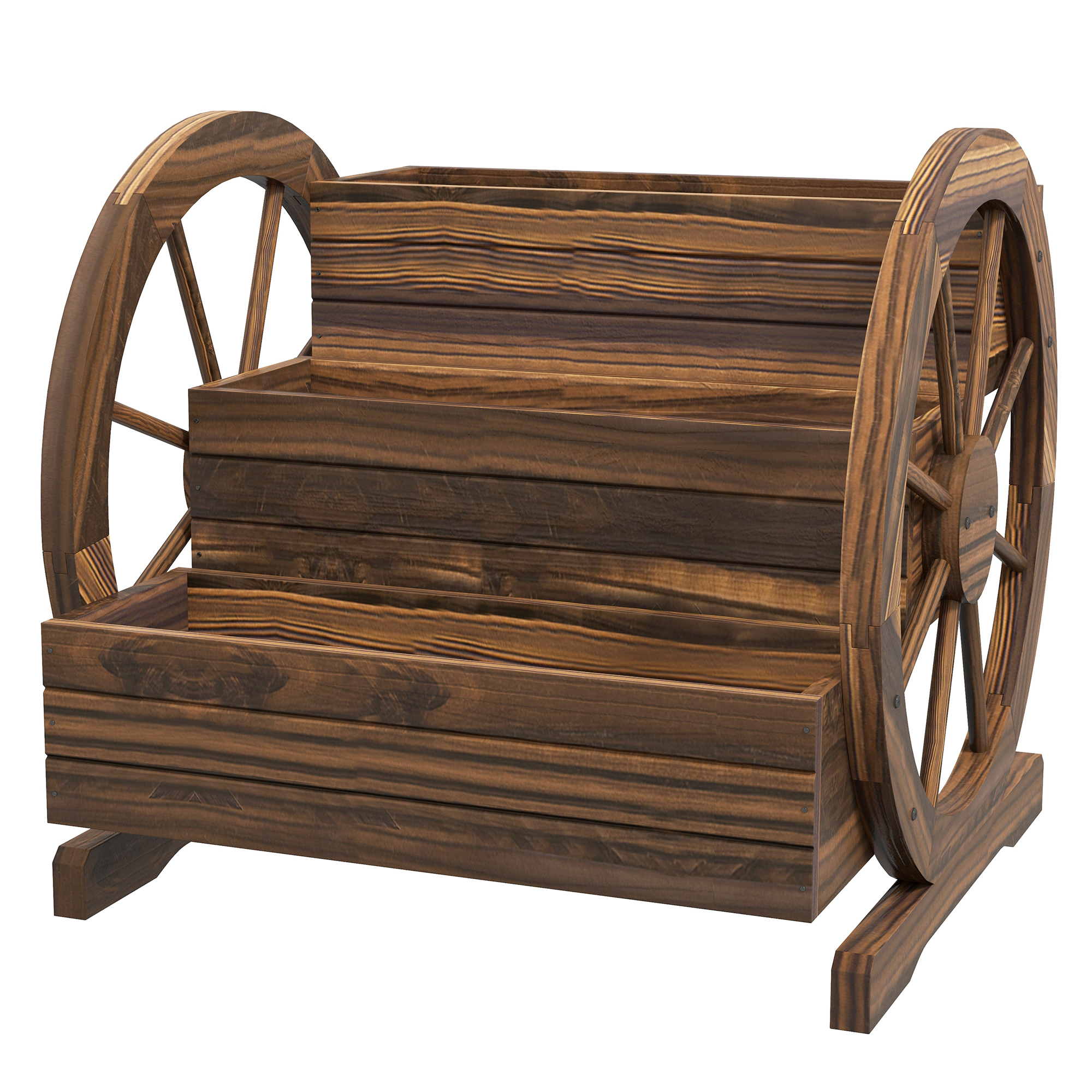 ijye9b19be35cfbd0.jpg Fioriera da Esterno a 3 Livelli con Ruote Decorative in Legno di Abete Carbonizzato, 62x61x57 cm - immagine 1