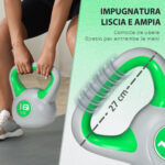 Kettlebell 16kg in PU e Sabbia con Base Piatta e Impugnatura per Stacchi, Squat e Sollevamenti, 27x17x31 cm, Verde - immagine 4