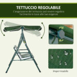 Dondolo da Giardino 3 Posti in Acciaio e Teslin con Tetto Parasole, 172x110x153 cm, Bianco e Verde - immagine 4