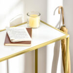 Mobile Consolle da Ingresso in Acciaio e Vetro Temperato, 1x35,5x80cm, Bianco e Oro - immagine 8