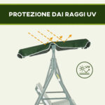 Dondolo da Giardino 3 Posti in Acciaio e Teslin con Tetto Parasole, 172x110x153 cm, Bianco e Verde - immagine 5