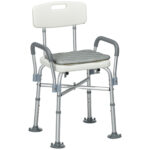 Sedia Doccia ad Altezza Regolabile con Braccioli e Cuscino Rimovibile 53,5x52x80-90 cm, Bianca