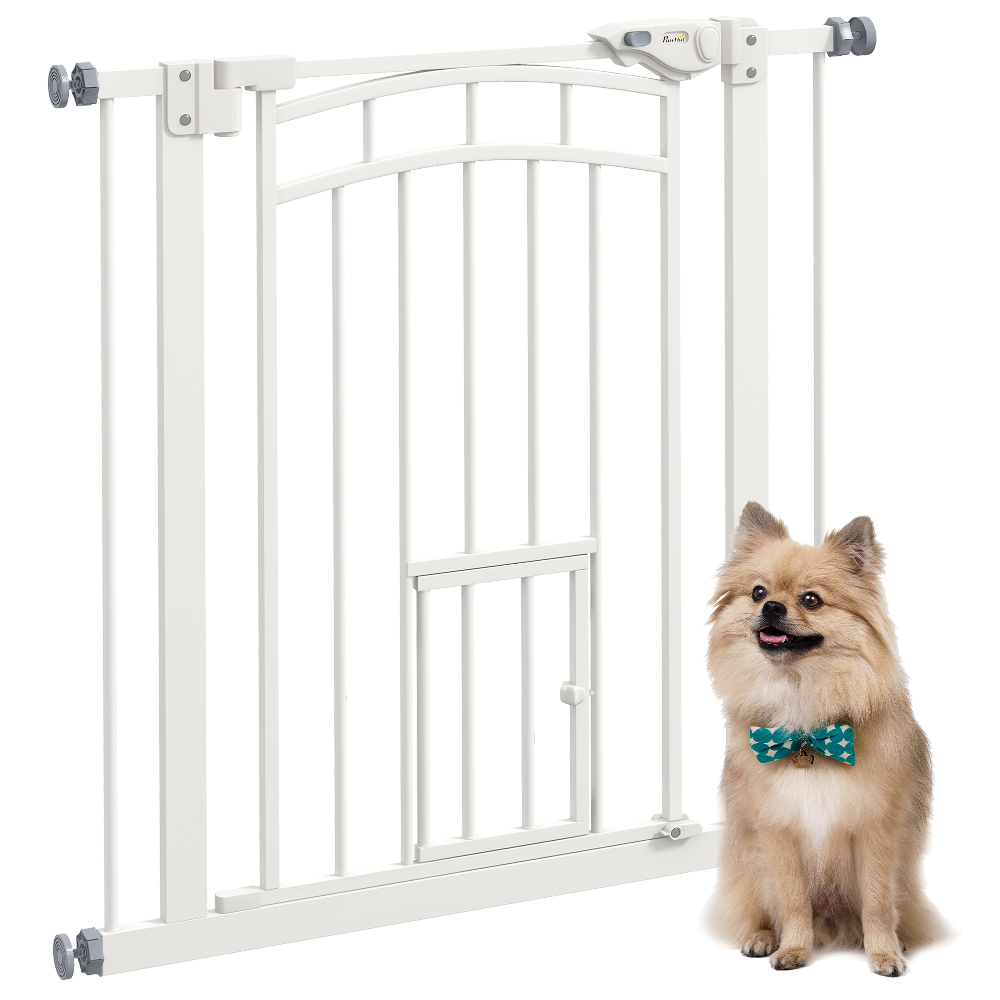 jAw5fb194934315e2.jpg Cancellino per Cani taglia Piccola e Media con Chiusura Automatica, in Acciaio e PA, 74-80x76 cm, Bianco - immagine 1