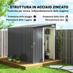 Capanno Attrezzi in Metallo 1,5x2m con Base, Porta Scorrevole e Tetto Inclinato, Grigio Scuro - immagine 4